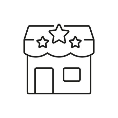 Stars Line Icon ile mağaza önü. Perakende satış mağazası, butik ve alışveriş merkezi ana hatları. Müşteri Çekimi ve İş Tanıtımı. Düzenlenebilir Vuruş. İzole Vektör İllüstrasyonu.