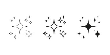 Işıldayan Yıldız Simge Hattı ve Katı Simge Ayarları. Parlak Parıltı Tasarım Sembol Koleksiyonu. İzole Vektör İllüstrasyonu.