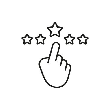 El Seçimi Yıldız Sınıflandırma Çizgisi Simgesi. Müşteri Geribildirimi, İnceleme ve Memnuniyet Değerlendirme Ana Hattı Sembolü. Kullanıcı Deneyimi ve Kalite Değerlendirmesi. Düzenlenebilir Vuruş. İzole Vektör İllüstrasyonu.