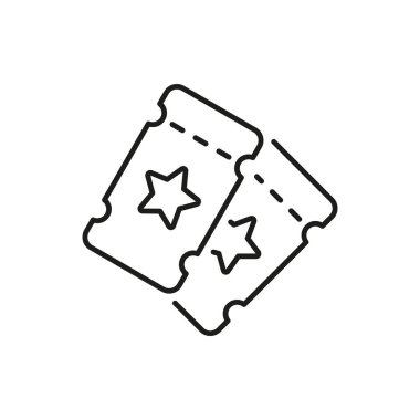 Stars Line Icon 'lu iki etkinlik bileti. Entertainment Access, Concert Action, ve Movie Pass Outline Symbol. Bilet sistemi ve etkinlik planlama. Düzenlenebilir Vuruş. İzole Vektör İllüstrasyonu.