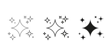 Sparkle ve Star Line ve Solid Icon Set. Parıltı ve Parıltı Sembol Koleksiyonu. İzole Vektör İllüstrasyonu.