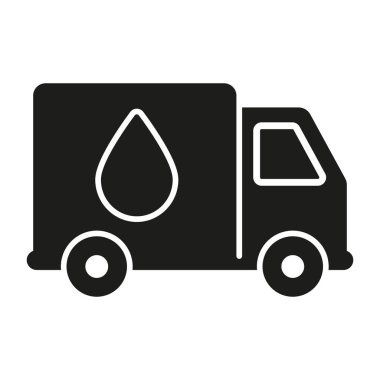 Su Teslimatı Kamyonu Katı Simge. Sıvı Ulaşım, Dağıtım ve İkmal Lojistik Silueti Sembolü. Temel Su Servisi. İzole Vektör İllüstrasyonu.