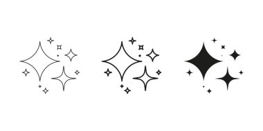 Işıltı ve Yıldız patlaması Simgeleri Hattı ve Katı Simge Ayarları. Parıltı ve Parıltı Sembol Koleksiyonu. İzole Vektör İllüstrasyonu.