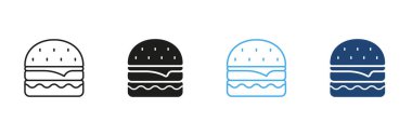 Fast Food Burger Line ve Solid Icon Set. Çizburger ve Sandviç Sembol Koleksiyonu. İzole Vektör İllüstrasyonu.