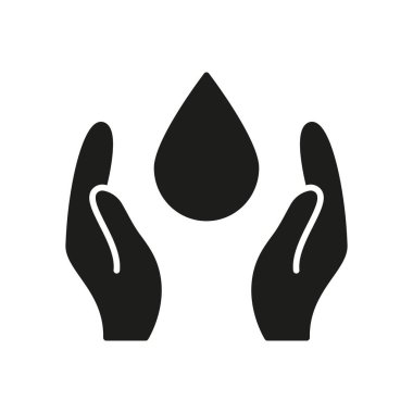 Su Damlası Katı Simgesini Koruyan Eller. Koruma, Sürdürülebilirlik ve Su Koruma Sembolü. Çevre koruma. İzole Vektör İllüstrasyonu.