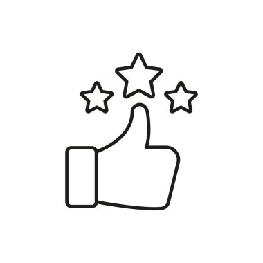 Yıldızlar Çizgisi Simgesi ile Başparmak Yukarı. Pozitif geribildirim, Müşteri Memnuniyeti ve Kalite Özeti Sembolü. Kullanıcı Deneyimi ve Onay Konsepti. Düzenlenebilir Vuruş. İzole Vektör İllüstrasyonu.