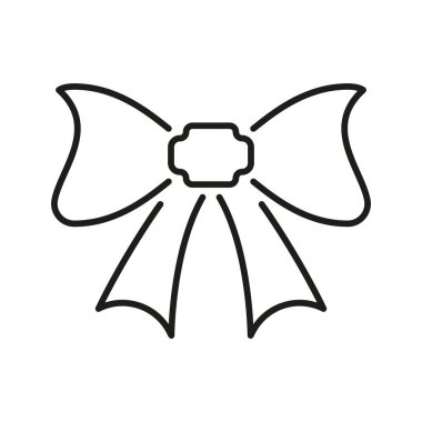 Pruva Şeridi İkonası. Dekoratif Bowknot Ana Hattı Sembolü. Hediye Paketi, Moda Aksesuarları ve Kutlama Dekorasyonu Düzenleme Vuruşu. İzole Vektör İllüstrasyonu.