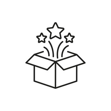 Yıldız Hattı Simgesiyle Kutuyu Aç. Sürpriz, Yaratıcılık ve Yenilik Ana Hattı Sembolü. Boks Deneyimi ve Heyecanı Açıyorum. Düzenlenebilir Vuruş. İzole Vektör İllüstrasyonu.