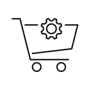 Vites kutusu simgesi olan alışveriş arabası. E-Ticaret Optimizasyon ve Perakende Yönetim Ana Hattı Sembolü. Çevrimiçi Alışveriş Verimliliği ve Sistem Ayarları. Düzenlenebilir Vuruş. İzole Vektör İllüstrasyonu.