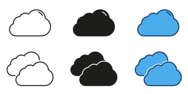 Bulut çizgisi ve katı ikon seti. Bulut tasarımı ve hava sembolü koleksiyonu. İzole vektör illüstrasyonu.