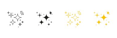 Sparkle ve Starburst Line ve Solid Icon Set. Vektör Sembol Koleksiyonundaki Dekoratif Parıltı Elementleri. İzole Vektör İllüstrasyonu.