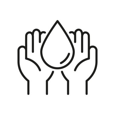 Eller Su Bırakma Hattı Simgesi. Su koruma ve çevre koruma ana hatları sembolü. Sürdürülebilirlik ve Kaynak Yönetimi. Düzenlenebilir Vuruş. İzole Vektör İllüstrasyonu.