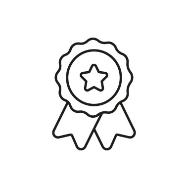 Yıldız çizgisi ikonlu kurdele ödülü. Başarı, Mükemmellik ve Tanınma Ana Hattı Sembolü. Hak Rozeti, Onur ve Kalite Güvencesi. Düzenlenebilir Vuruş. İzole Vektör İllüstrasyonu.