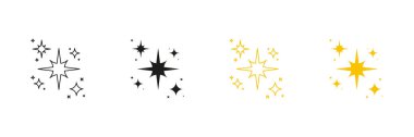 Sparkle Star Line ve Solid Icon Set. Parıldayan Yıldız patlaması Sembol Koleksiyonu. İzole Vektör İllüstrasyonu.