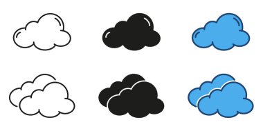 Bulut hattı ve katı ikon seti. Meteoroloji ve gökyüzü sembolü koleksiyonu. İzole vektör illüstrasyonu.