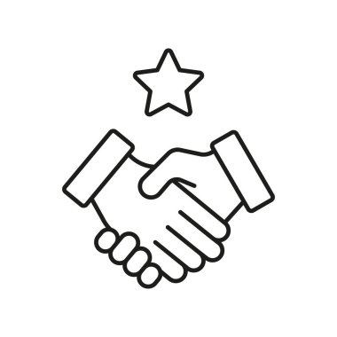 Yıldız Hattı Simgesi ile Tokalaşma. Ortaklık, Güven ve Mükemmellik Sembolü. İş Anlaşması ve Başarı Temsilcisi. Düzenlenebilir Vuruş. İzole Vektör İllüstrasyonu.