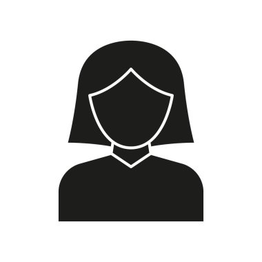 Dişi Avatar Silueti Katı Simge. Anonim Kullanıcı Profili, Kadın Kimliği ve Sosyal Medya Temsil Sembolü. Dijital Kimlik. İzole Vektör İllüstrasyonu.