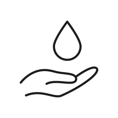 Su Damlası Hattı Simgesi ile El. Su Koruma ve Sürdürülebilirlik Ana Hattı Sembolü. Çevre Koruma ve Kaynak Yönetimi. Düzenlenebilir Vuruş. İzole Vektör İllüstrasyonu.