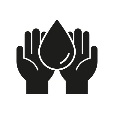 Su Damlası Katı Simge Elleri Tutma. Su Koruma, Çevre Koruma ve Kaynak Yönetimi Silüeti Sembolü. Çevre dostu organizasyon. İzole Vektör İllüstrasyonu.