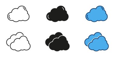 Bulut hattı ve katı ikon seti. Hava tahmini bulut sembolü koleksiyonu. İzole vektör illüstrasyonu.