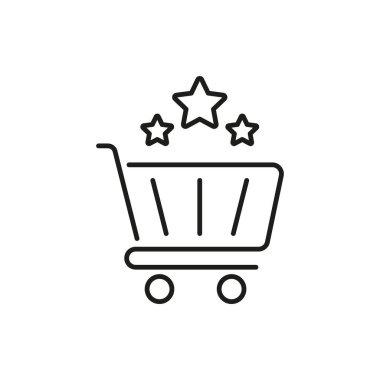 Stars Line Icon 'lu alışveriş arabası. Müşteri memnuniyeti, Kaliteli Alışveriş Deneyimi ve Ürün Derecelendirme Sembolü. E-Ticaret Mükemmelliği. Düzenlenebilir Vuruş. İzole Vektör İllüstrasyonu.