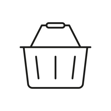 Alışveriş Sepeti Hattı Simgesi. Perakende satış, market alışverişi ve tüketici malları ana hatlarıyla sembol. E-Ticaret ve Piyasa İşlemleri. Düzenlenebilir Vuruş. İzole Vektör İllüstrasyonu.