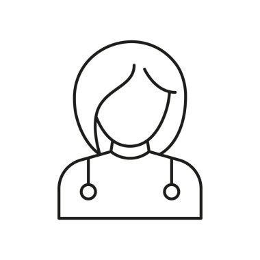 Stetoskop çizgisi ikonu olan kadın doktor. Tıp Profesyoneli, Sağlık Hizmetleri Sağlayıcısı ve Doktor Ana Hattı Sembolü. Hastane Personel Temsilcisi. Düzenlenebilir Vuruş. İzole Vektör İllüstrasyonu.