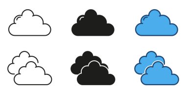 Bulut çizgisi ve katı ikon seti. Hava tahmini bulut sembolü koleksiyonu. İzole vektör illüstrasyonu.