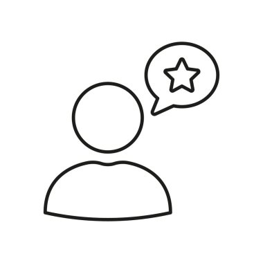 Yıldız Konuşması Kabarcık Hattı Simgesi olan Kullanıcı. Müşteri geribildirimi, eleştiri ve değerlendirme ana hatları. Müşteri memnuniyeti ve tanıklık sunumu. Düzenlenebilir Vuruş. İzole Vektör İllüstrasyonu.