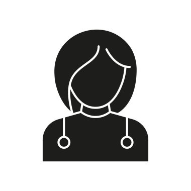 Steteskop Katı Simgesi olan kadın doktor. Tıp Profesörü, Sağlık Görevlisi ve Hasta Bakımı Temsilcisi Siluet Sembolü. Klinik Uzmanlık İllüstrasyonu. İzole Vektör İllüstrasyonu.