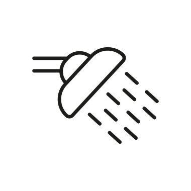 Su püskürtme hattı simgesi olan duş başlığı. Banyo fikstürü, hijyen ve su koruma sembolü. Ev Geliştirme ve Tesisat. Düzenlenebilir Vuruş. İzole Vektör İllüstrasyonu.