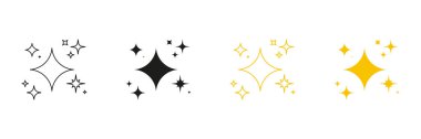 Sparkle Star Line ve Solid Icon Set. Parlayan Parıltı ve Parıltı Sembol Koleksiyonu. İzole Vektör İllüstrasyonu.