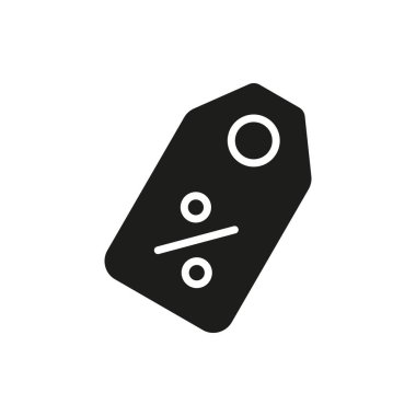 İndirim Fiyat Etiketi Katı Simgesi. Alışveriş, satış ve fiyat azaltma silueti sembolü. Pazarlama ve tanıtım. İzole Vektör İllüstrasyonu.