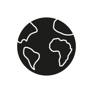 Dünya Küresi Siluet Simgesi. Küresel Farkındalık, Dünya coğrafyası ve Çevre Koruma Sembolü. Gezegen Temsili ve Dünya Günü teması. İzole Vektör İllüstrasyonu.