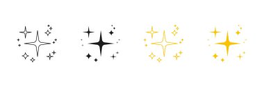 Parlak Yıldız, Parlak Hat ve Katı Simge Seti. Yıldız patlaması, Parıltı ve Parıltı Sembol Koleksiyonu. İzole Vektör İllüstrasyonu.