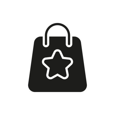 Katı Yıldız Simgesiyle Alışveriş Torbası. Premium Perakende Pazarı ve Müşteri Silueti Ödülleri Sembolü. Sadakat ve Vip Alışveriş Deneyimi Temsilcisi. İzole Vektör İllüstrasyonu.