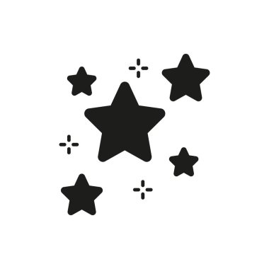 Yıldızlar ve Parıltılar Katı Simge. Büyüyü, mucizeyi ve hayallerin siluetini temsil eden göksel ilüstrasyon. Dekoratif ve Mistik Temalar. İzole Vektör İllüstrasyonu.