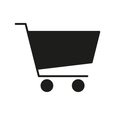 Alışveriş Arabası Katı Simgesi. E-Ticaret, Çevrimiçi Alışveriş ve Perakende Piyasası Siluet Sembolü. Tüketici İşlemleri ve Dijital Ticaret. İzole Vektör İllüstrasyonu.