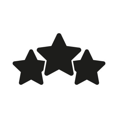 Üç Yıldız Katı Simge. Kalite Değerlendirme, Geribildirim Değerlendirmesi ve Mükemmel Tanıma Silueti Sembolü. Müşteri memnuniyeti ve özet geçişi. İzole Vektör İllüstrasyonu.