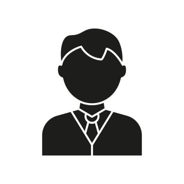 Erkek Profesyonel Avatar Katı Simge. İşadamı, Yönetici ya da Şirket Personel Temsilcisi Siluet Sembolü. İş yeri Kimliği ve Ofis Mesleği Teması. İzole Vektör İllüstrasyonu.