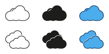 Bulut hattı ve katı ikon seti. Bulut, gökyüzü, hava durumu, hava tahmini sembol koleksiyonu. İzole vektör illüstrasyonu.