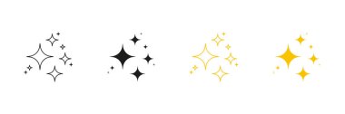 Sparkle ve Starburst Line ve Solid Icon Set. Vurgu ve Vurgulama Sembol Koleksiyonu için Dekoratif Parlak Semboller. İzole Vektör İllüstrasyonu.