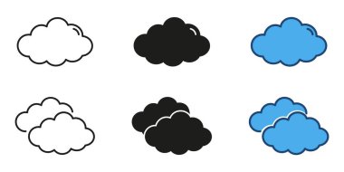 Bulut hava sembolleri çizgisi ve katı ikon seti. İzole vektör illüstrasyonu.