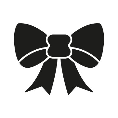 Papyonlu Katı Simge. Dekoratif kurdele, hediye paketi ve moda aksesuar siluet sembolü. Kutlama ve stil elementi. İzole Vektör İllüstrasyonu.