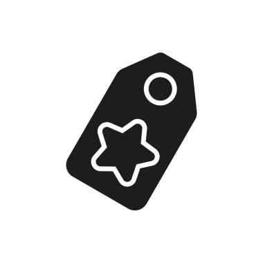 Yıldız Etiketi Katı Simgesi. Ürün Derecelendirme, Özel Teklif ve İndirim Etiketi Siluet Sembolü. Promosyon Reklam Tasarımı. İzole Vektör İllüstrasyonu.