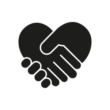 Kalp Şeklinde El sıkışma Katı Simgesi. Ortaklık, Birlik ve Aşk Sembolü. İşbirliği ve İlişki Binası. İzole Vektör İllüstrasyonu.