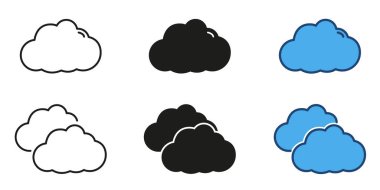 Bulut simgesi çizgisi ve katı set. Dijital ve yazdırma medya sembolü koleksiyonu için çeşitli biçimlerde bulut vektör sanatı. İzole vektör illüstrasyonu.