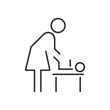 Anne Altını Değiştiren Bebek Bezi İkonası. Ebeveynlik, Çocuk Bakımı ve Çocuk Bakımı Özeti Sembolü. Aile ve Bebek Bakımı rutini. WC Hattı Simgesi. Düzenlenebilir Vuruş. İzole Vektör İllüstrasyonu.