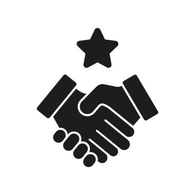 Yıldız Katı Simgesiyle Tokalaşma. Ortaklık, Güven ve İş Sözleşmesi Siluet Sembolü. Profesyonel işbirliği ve anlaşma yapma. İzole Vektör İllüstrasyonu.