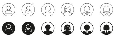 Kullanıcı Profili Avatar Simgesi Ayarları. Kullanıcı Kimliği, Hesap Temsili ve Profil Resmi Siluet Sembol Koleksiyonu. Dijital Platformlar için Çeşitli Kullanıcı Simgeleri. İzole Vektör İllüstrasyonu.